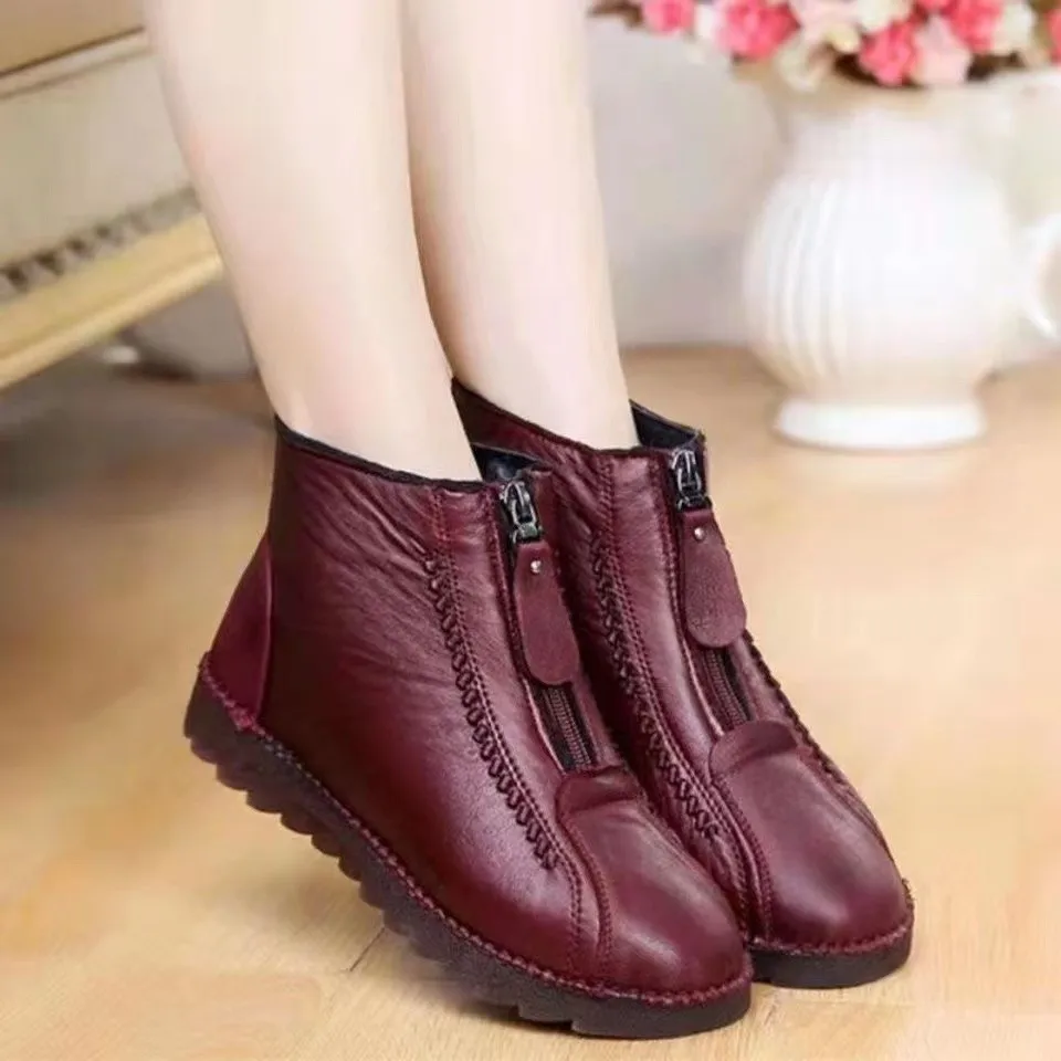 Sewing Front Zipper - Botines cálidos antideslizantes para mujer, botas