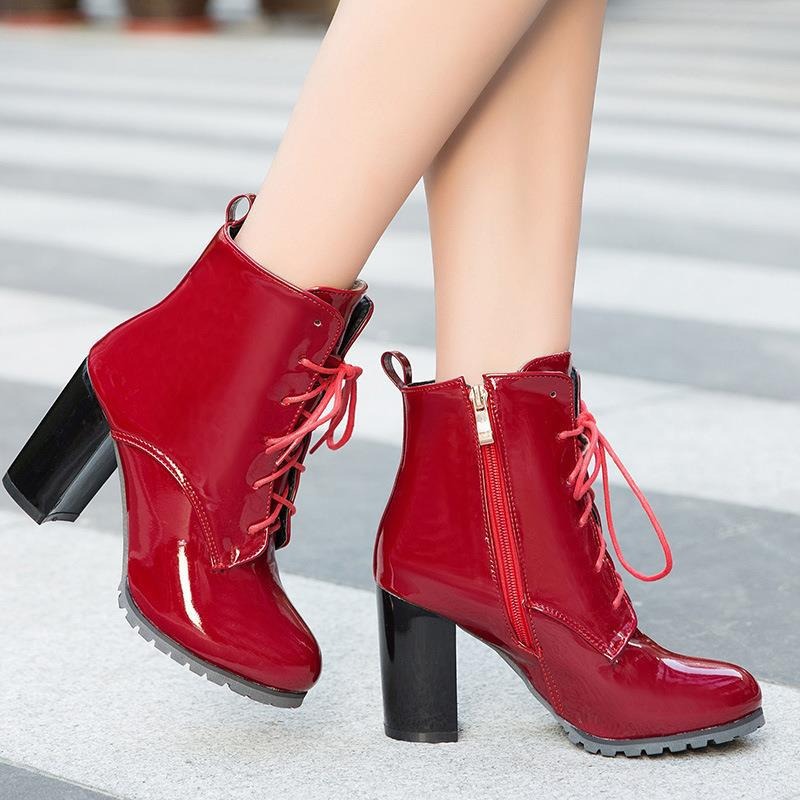 Sewing Front Zipper - Botines bohemios de charol para mujer,