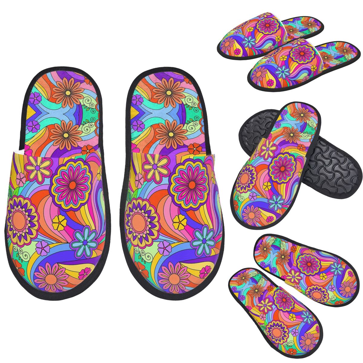 Sewing Cloth - Zapatillas personalizadas Groovy Psychedelic Flower Power,