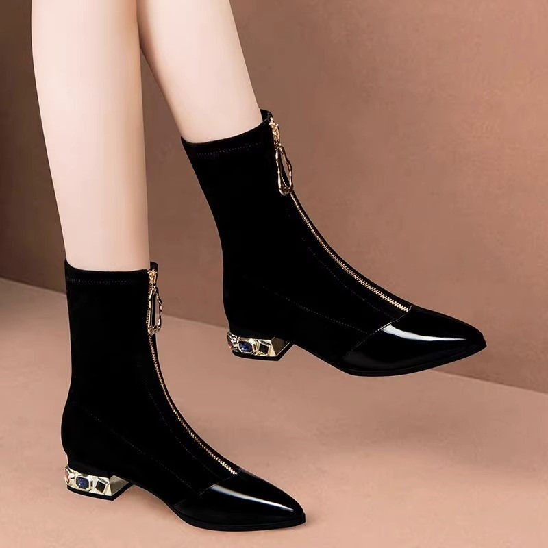 Sewing Front Zipper - Botines de lentejuelas brillantes para mujer,