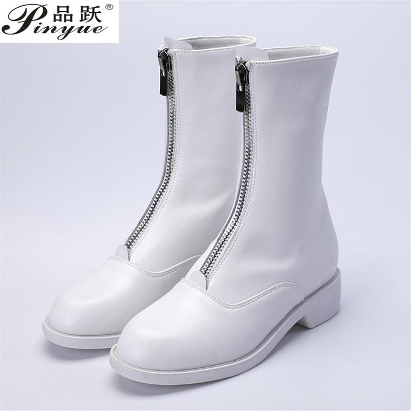 Botas de piel auténtica con cr - Sewing Front Zipper reseña y precio
