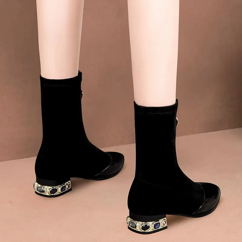 Botines de lentejuelas brillan - Sewing Front Zipper reseña y precio