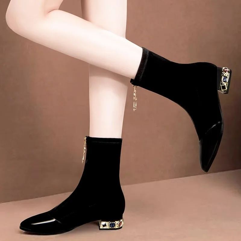 Botines de lentejuelas brillan - Sewing Front Zipper reseña y precio